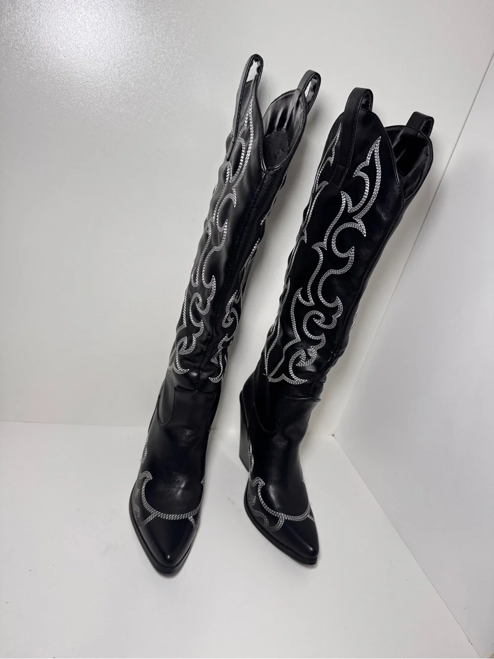 PrettyLittleThing Black Knee-High Embellished Western Boots